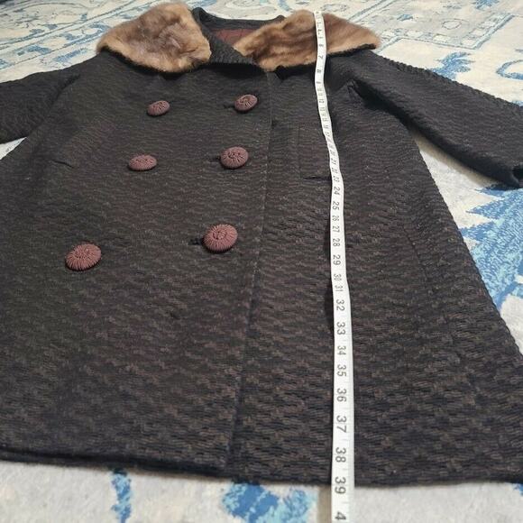 VTG Coat Len Artel Mink Fur Trim ILGWU 3/4 Sleeve MCM Jacket Gray Brown - Picture 10 of 10